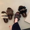 Thick-bottomed fluffy slippers women's autumn and winter outer wear 2025 new belt buckle curly hair cute outer wear one-word sandals