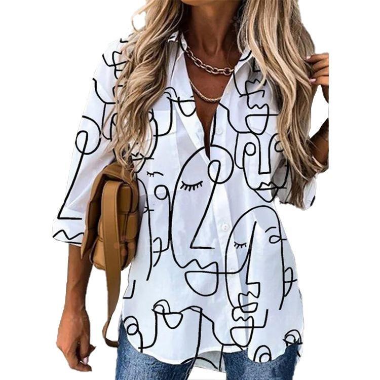 New Spring Summer Women's Fashion Long Sleeve Print Top