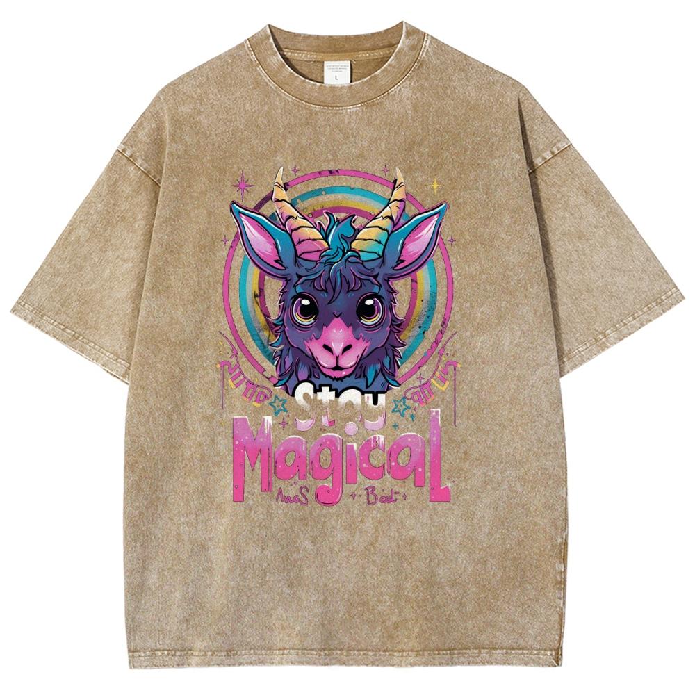 Magic Cartoon Animal Print Women Wash T-Shirt Unisex Oversized Cotton Couple Half Sleeve High Street Pop Top Teen Tees