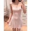 High-end Pure Desire Girl Powder with Chest Pad Solid Color Suspender Nightdress Women's Spring Summer New Soft Skin-friendly Home Skirt