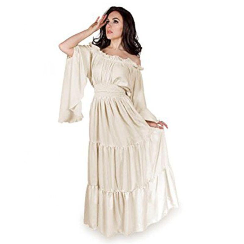 Amazon Medieval Halloween Revival Dress with Tie-Waist Square Neck Cosplay Dress in Stock Ice Cream Color Lining L/XL