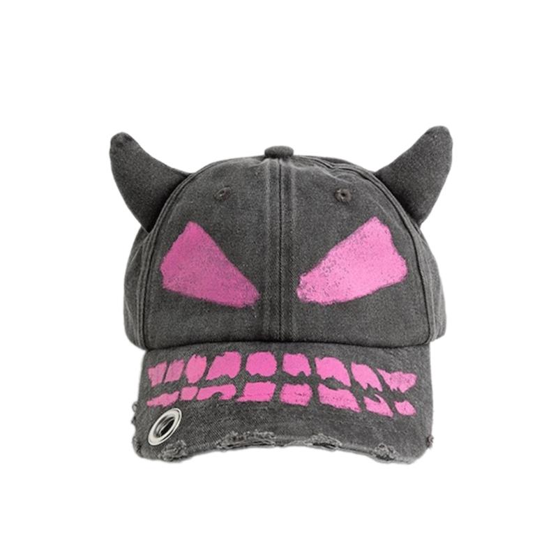 

Подростковые бейсболки с потертостями и украшениями в виде рожек дьявола, бейсболки для активного отдыха, кемпинга, женская дышащая велосипедная шляпа 1 чёрный