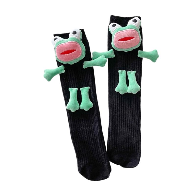 Cute Quirky 3D Ugly Frogs Calf Socks for Women and Teens Novelty Funny Middle Tube Socks for Casual and Cosplay Party