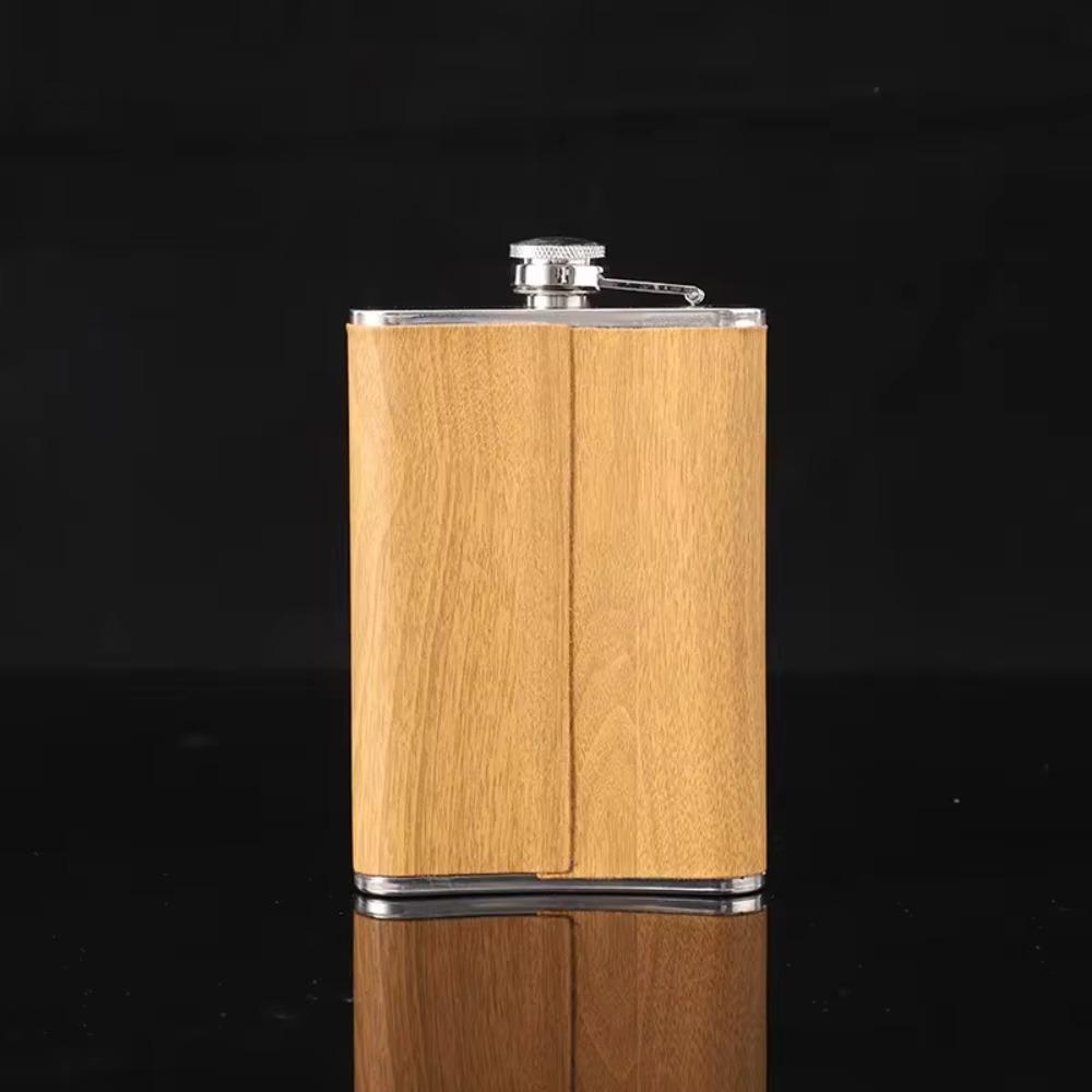 with Wine Cup and Funnel Wine Flagon Stainless Steel Wine Bottle Wood Grain Hip Flask Set  Outdoor