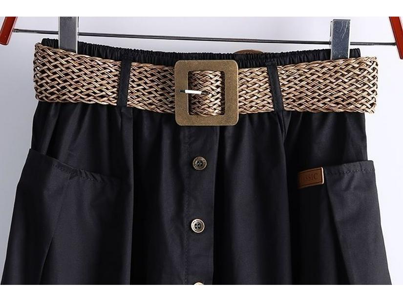 2024 Spring/Summer Korean Style Elastic High Waist A-Line Midi Skirt with Large Pockets and Slit