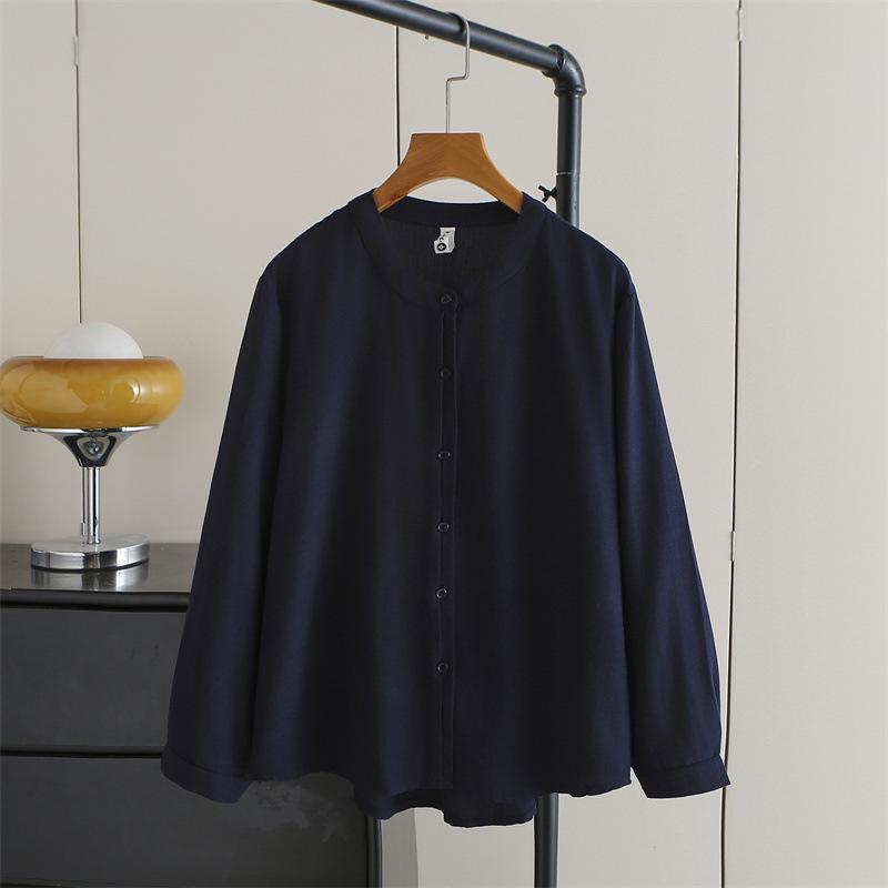 2026 Spring Plus Size Women s Long Sleeve Round Neck Cardigan - Casual & Versatile Top 1051 3XL темно-синий