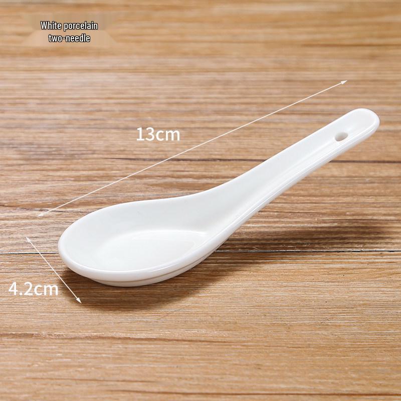 Small White Ceramic Soup Spoon - Rooster Design, Three-Bend, Thickened for Commercial Use
