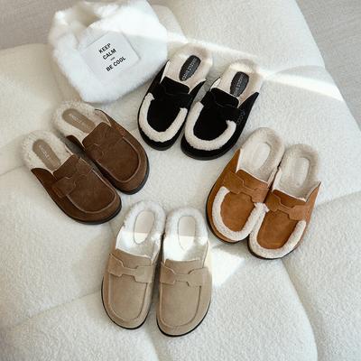 Fur Shoes Cotton Shoes Padded Thickened Baotou Half Slippers Women's Outer Wear Lazy Bokken Bokken Shoes