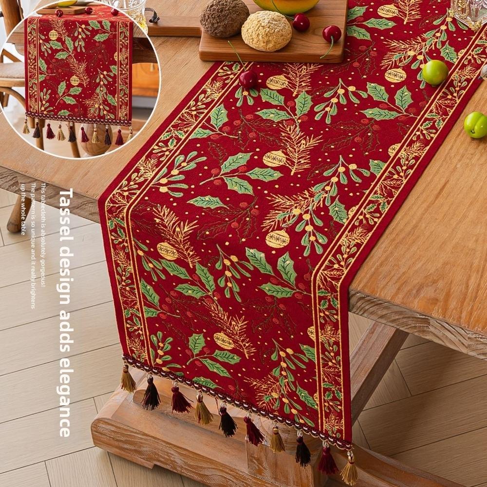 Gradient Tassel Christmas Table Runner Fringed Table Cabinet Cover Cloth Tablecloth  Kitchen