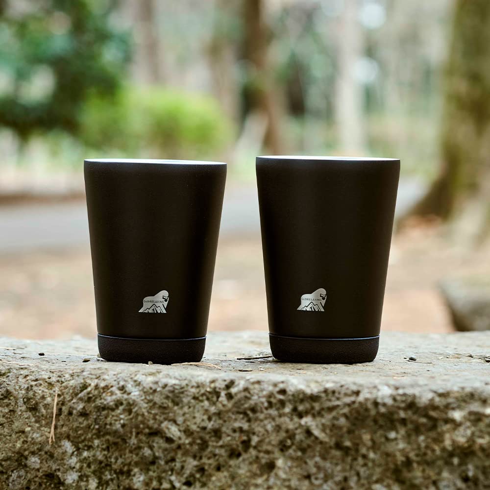 Doshisha Stohovatelné termohrnky, 400 ml, Nerezová ocel, Vakuově izolované, Černé, Sada 2 kusů