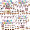 Fournitures de fête d'anniversaire festives sur le thème de BTS avec un cake topper coloré et des cupcake toppers joyeux