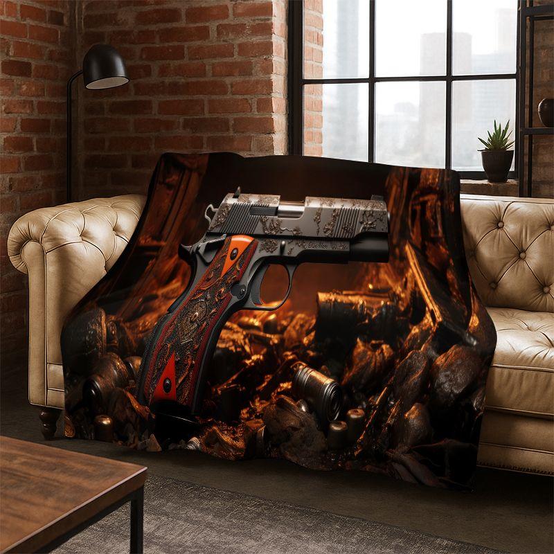 

Coperta in flanella morbida e calda con motivo pistola, munizioni e proiettili, ideale per camera da letto, letto, viaggi, campeggio 75x90cm