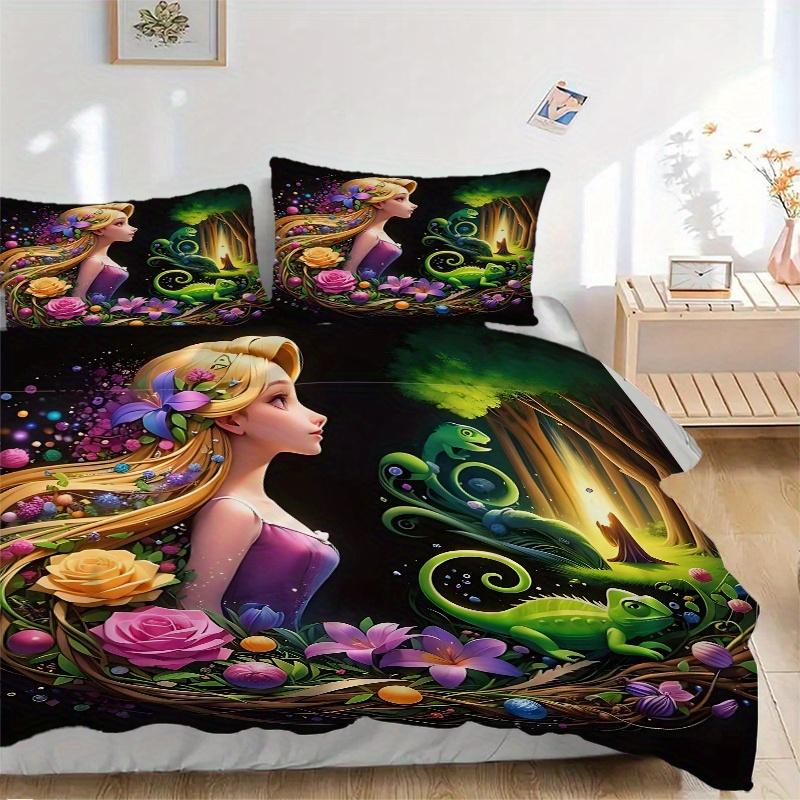 

3pcs Dreamy Rapunzel Printed Quilt Set - Includes 1 Quilt Cover and 2 Pillowcases, Machine Washable - Suitable for All Seasons.B024 135x200cm