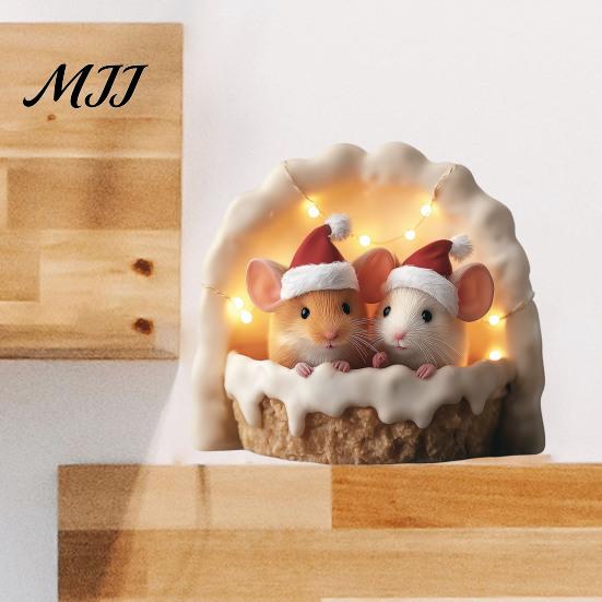 Waterproof PVC Glass Clings Cute Mouse Wall Sticker, Decal, Winter Santa Hat Cartoon Stickers Art Decor, Self-Adhesive Window for Christmas