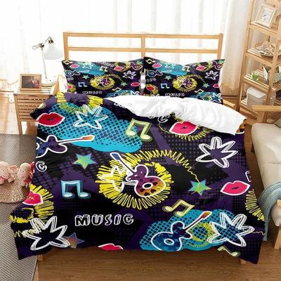 Graffiti Duvet Cover Set Cute Hip Hop Style Polyester Comforter Cover with Pillowcase Queen Full Size for Kid Teen Bedding Set