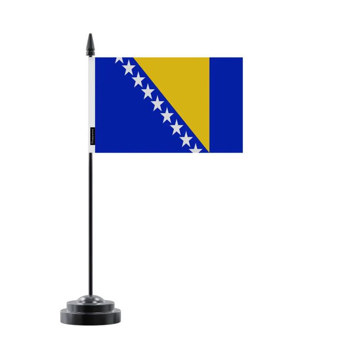 Drapeau de Table de la Bosnie-Herzégovine – 14 x 21 cm – Polyester – Socle en Plastique Noir – Pixelforma chiaro
