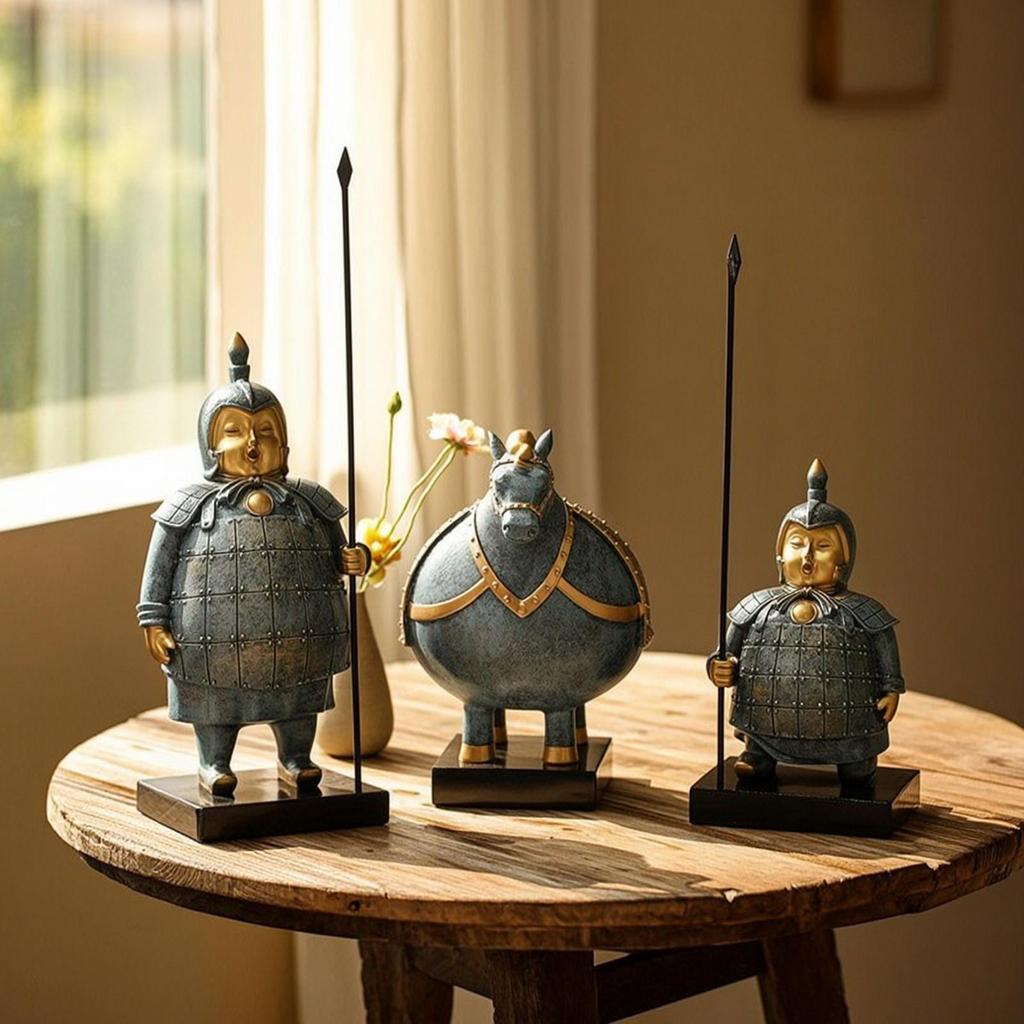 3 Pieces Terracotta Warrior Figurines Tabletop Souvenir Cultural for Living Room
