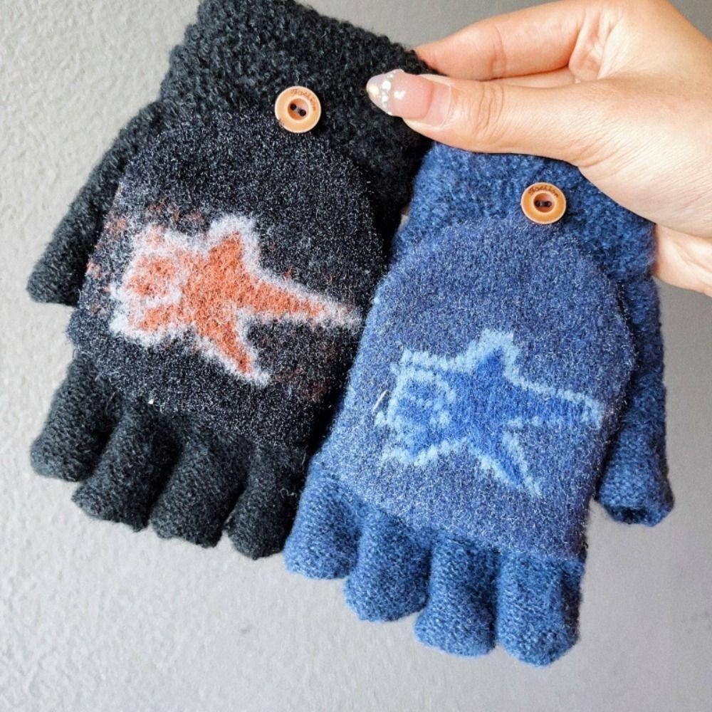 Plush Half Finger Gloves Thickened Windproof Hand Cover Flip Knitted Gloves  Fashion Accessories
