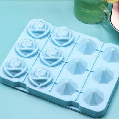Forma de Gelo de Silicone em Formato de Rosa com 12 Cavidades, Molde de Gelo Flexível para Cubos de Gelo em Formato de Diamante, Bandeja de Liberação Fácil, Segura para Lava-Louças, Fabricante de Gelo para Cocktails, Whiskey