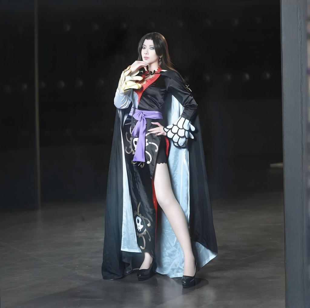 Anime Boa Hancock Cosplay With Cloak Boa Dress Costume Sailor Suit Boa Hancock Cosplay Costume Custom size Black Dress Earrings