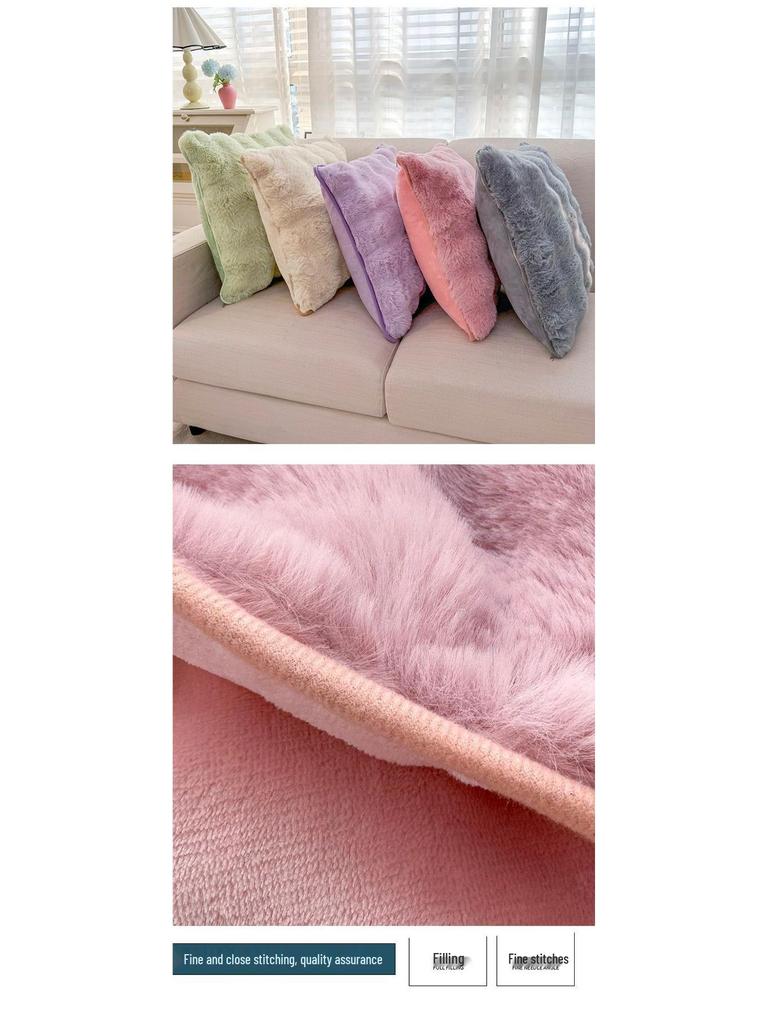 Pernă decorativă pătrată Nordic din blană artificială de iepure – Husă de pernă de lux culoare crem