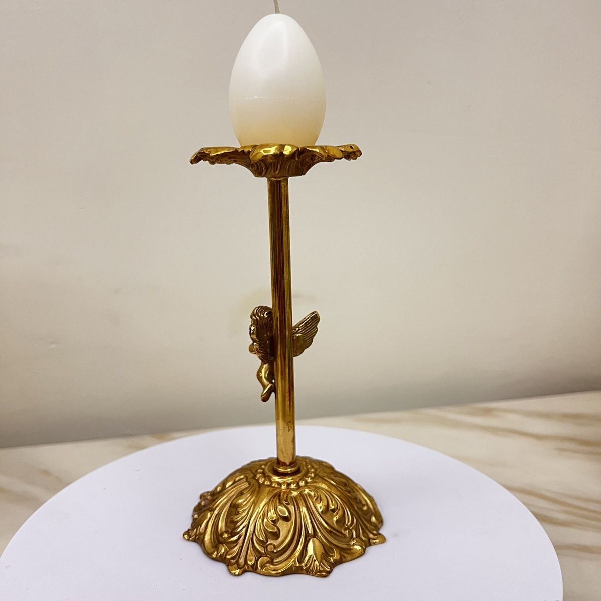 

Vintage European French Romantic Scented Candle - Handmade Brass Golden Egg-Shaped Candle Ornament, High-End Relief Flower