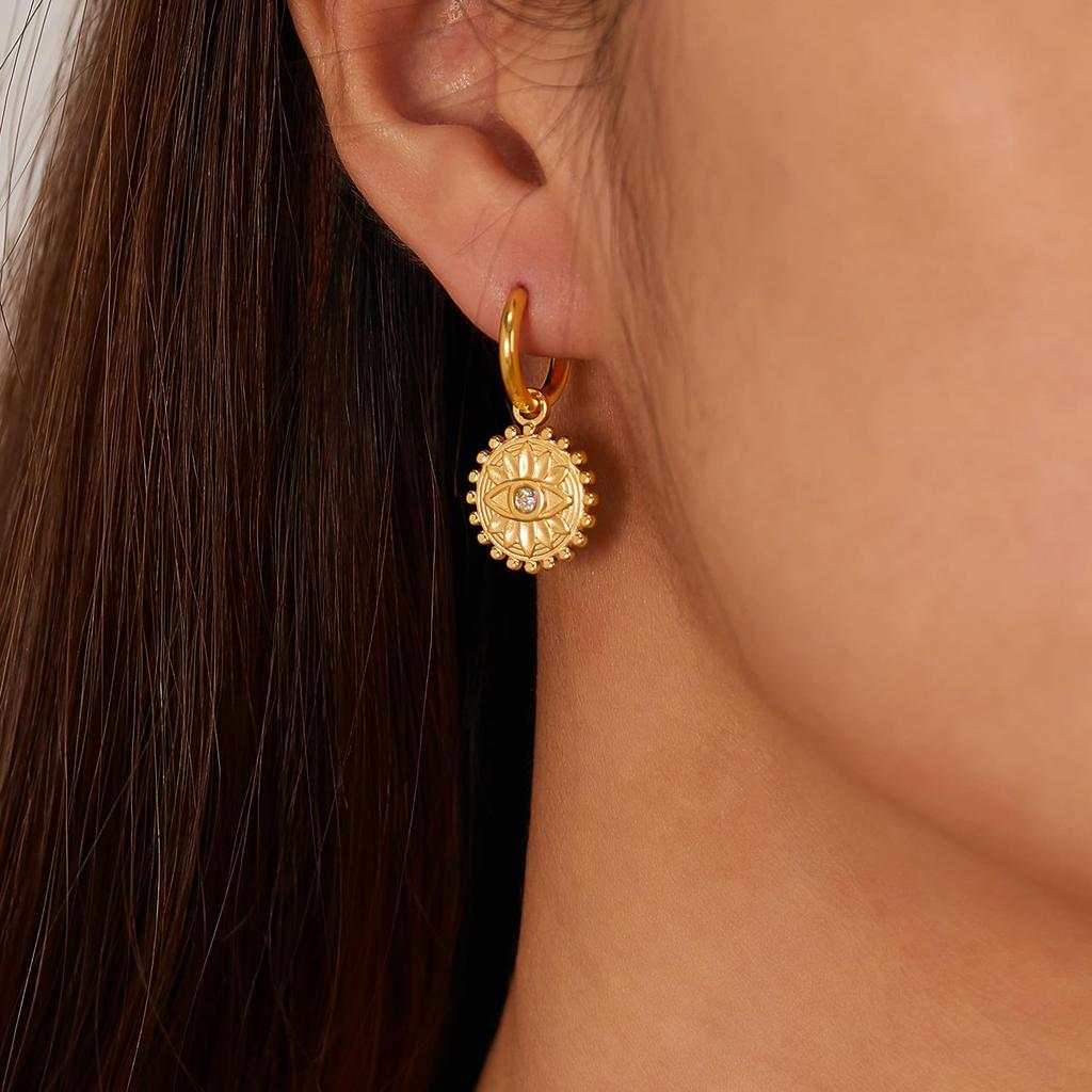 Retro Design Cubic Zirconia Embedded Tiger Eye Stainless Steel Earrings Fashion Temperament Women's