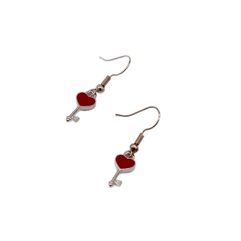 Charming Heart Key Earrings with DIY Oil Drip Pendant - Fashionable and Versatile Style