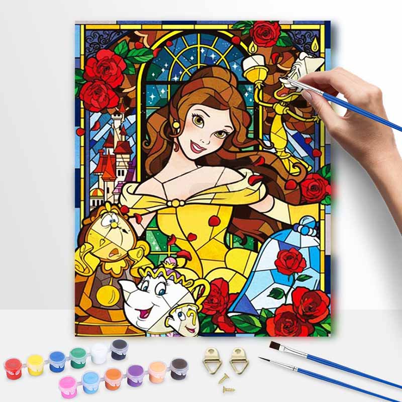 Disney Beauty and the Beast Stained Glass Oil Painting Kit Wall Art Home Decor Gift 20x30cm