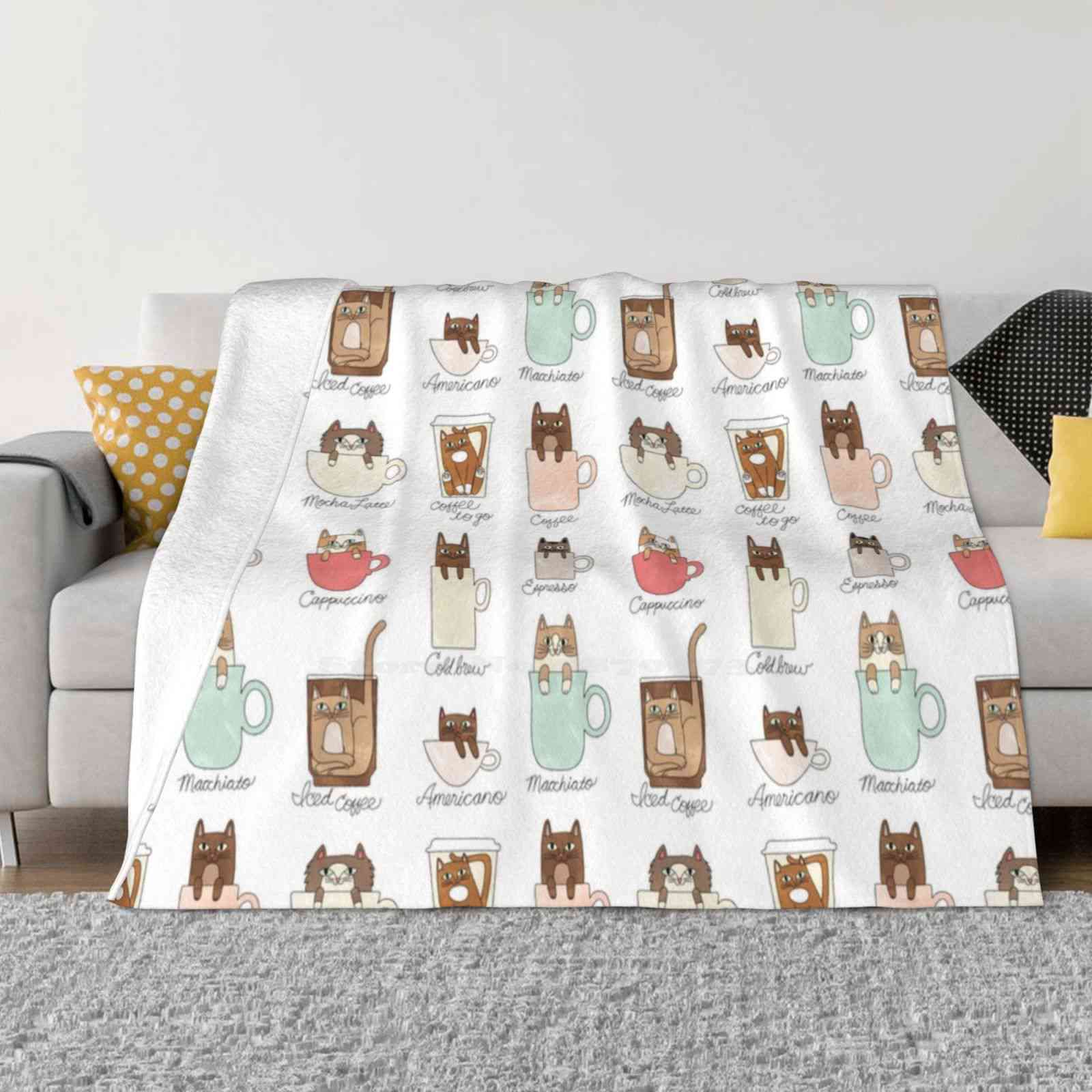 Coffee Cats Latest Super Soft Warm Light Thin Blanket Cats Coffee Kitten Kitty Meow Watercolor Drinks Kawaii Cute 30x40in