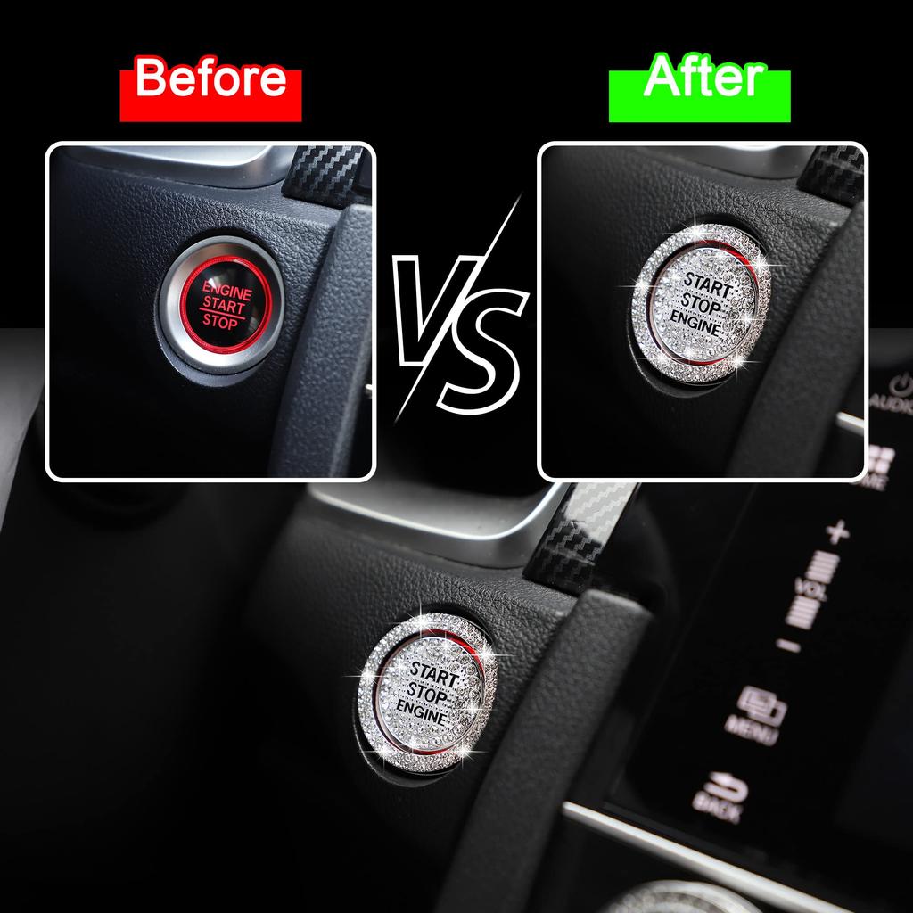 TOMALL Engine Start Button Rhinestone Car Engine Button Cover Button