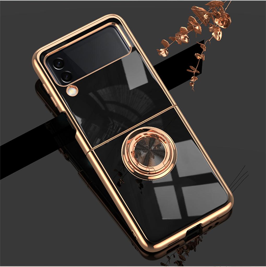 Applicable To Samsung Z Flip3 Folding Machine, Mobile Phone Case, Ring Buckle Bracket, Magnetic Suction Car Electroplating Protective Case, New Model.