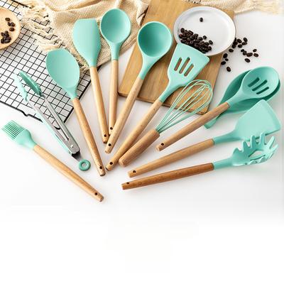 9/11/12Pcs Silicone Utensils Set Black Non-Stick Cookware Wooden Handle Spatula Shovel Egg Beaters Kitchenware Kitchen Accessories