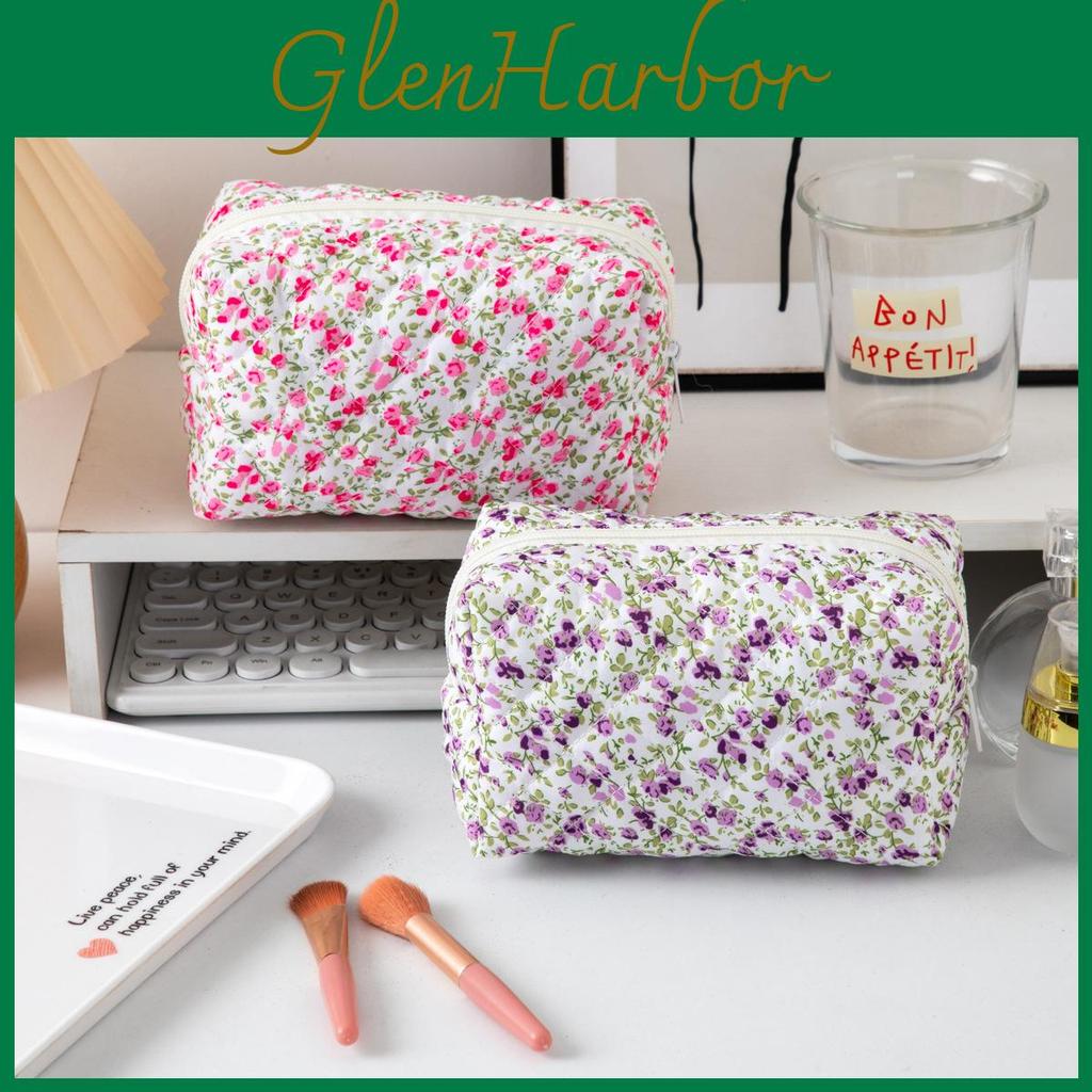 Floral Handheld Cosmetic Bag With Zipper For Travel And Daily Use