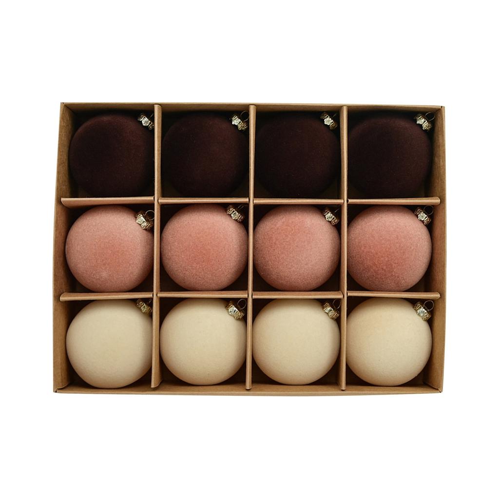 12pc Christmas Velvet Flocked Fibers Round Ball Ornament Creative DIY Christmas Ball Wreath and Christmas Tree Decoration