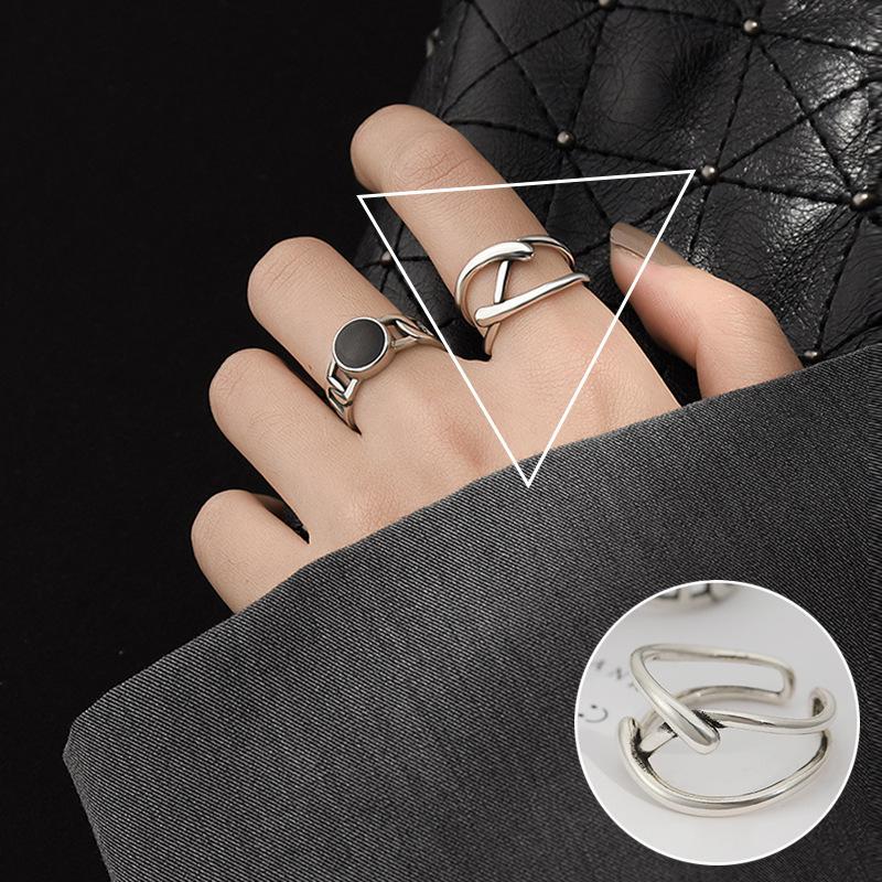 Korean Style Black Geometric Open Ring - Trendy Retro Fashion for Women Adjustable Open