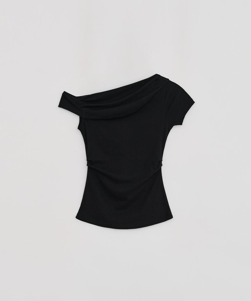 Loutaideu Off Shoulder Drape T-Shirt [Black]