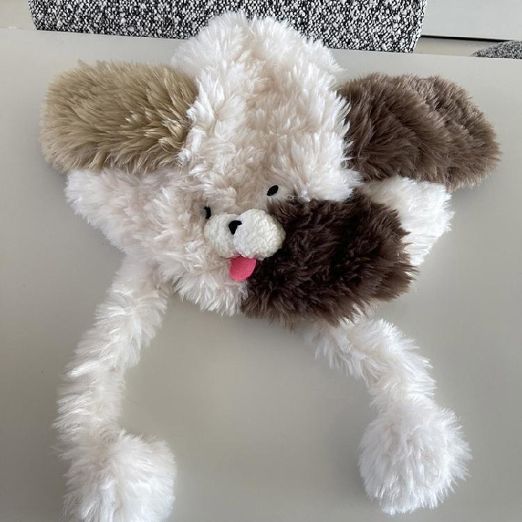Cute Dog Ear Furry Plush Hat Warm Fleece Lining Earflap Hat Outdoor Activity Windproof Beanies Hat for Teens and Adults