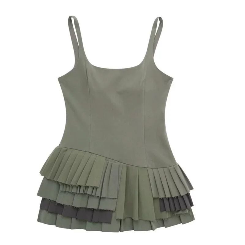 Fashion Style 2024 Spring New Arrival Women's Clothing Tooling Style Pleated Sling Short Dress 3067311 505