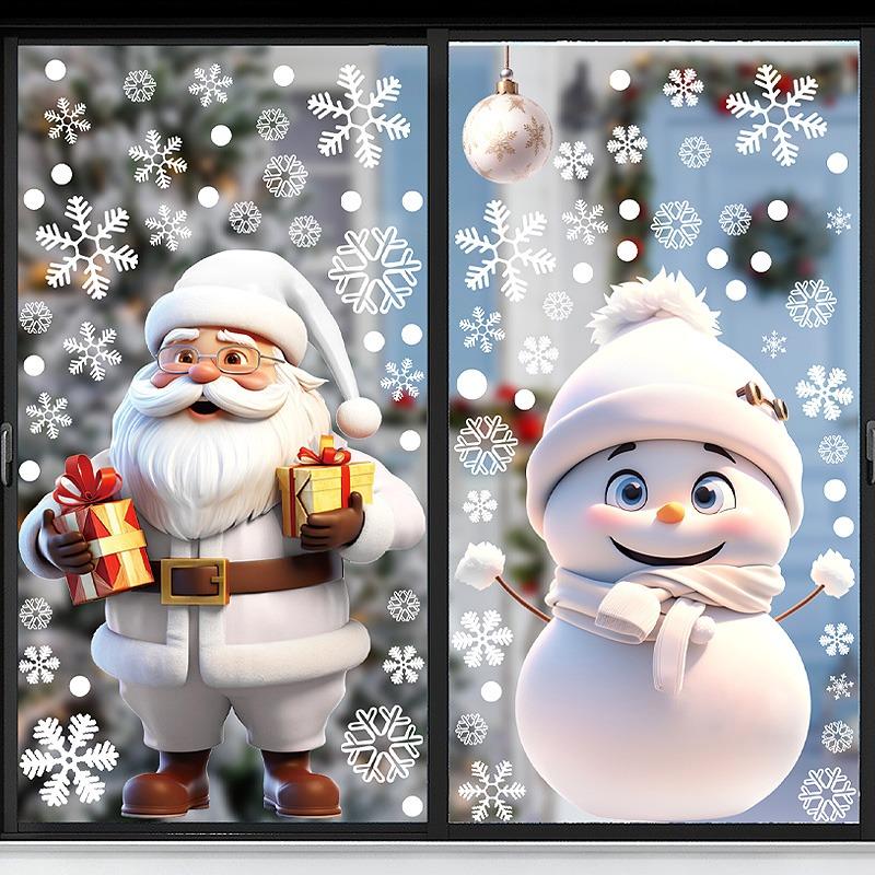 New Year Windows Stickers Cartoon Snowman Santa Claus Christmas Window Wall Sticker Christmas Decoration Self-adhesive Decals