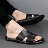 Youth trend two-layer cowhide breathable one-word sandals casual daily versatile simple men's shoes