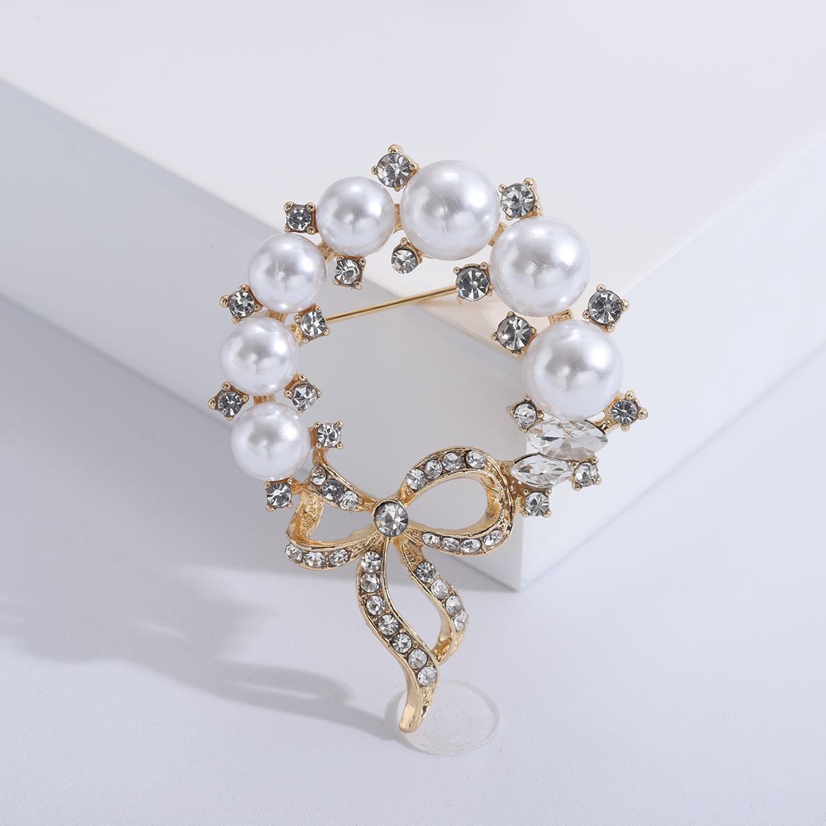 Высококачественная бриллиантовая брошь-бантик, модная брошь-гирлянда из жемчуга, темпераментные аксессуары для одежды