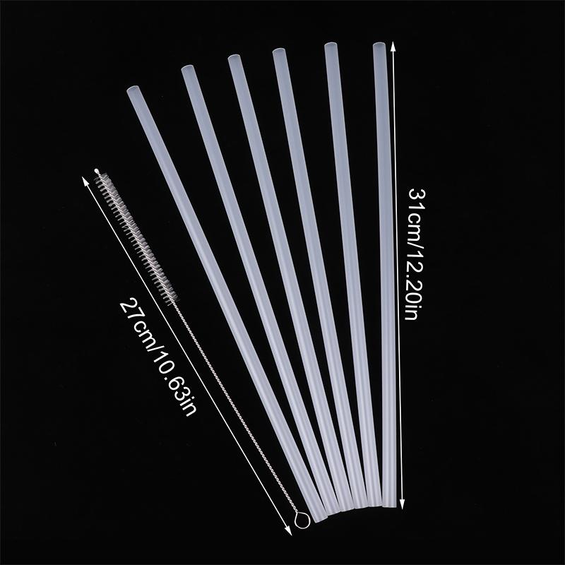 6Pcs Plastic Clear Straws Reusable Straw With Cleaning Brush 31Cm Drinking Straws For Water Bottle Travel Tumblers Accessories