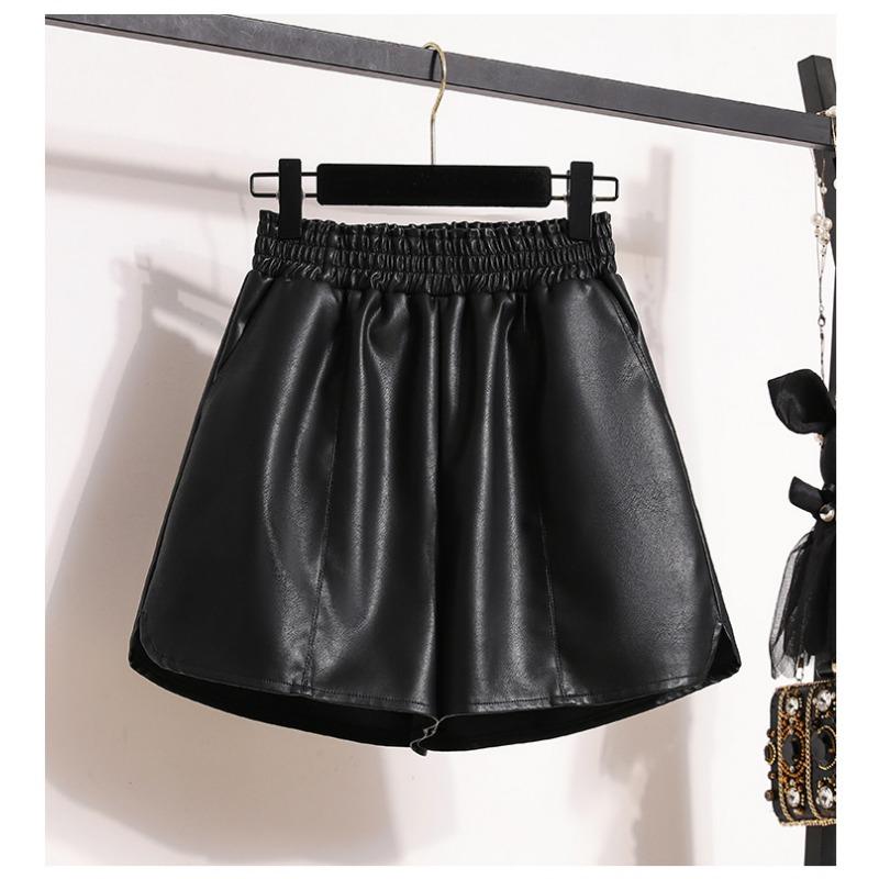 DIMANAF 2024 Plus Size Autumn Winter Shorts Women A-Line New PU Leather Casual Soft Wide Leg Pants Loose Short Pants