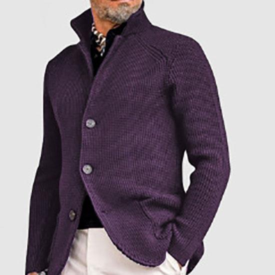 Stand Collar Men Cardigan Long Sleeve Pockets Thickened Cardigan Sweater Jackets Winter Solid Color Buttons Knitted Sweater Coat