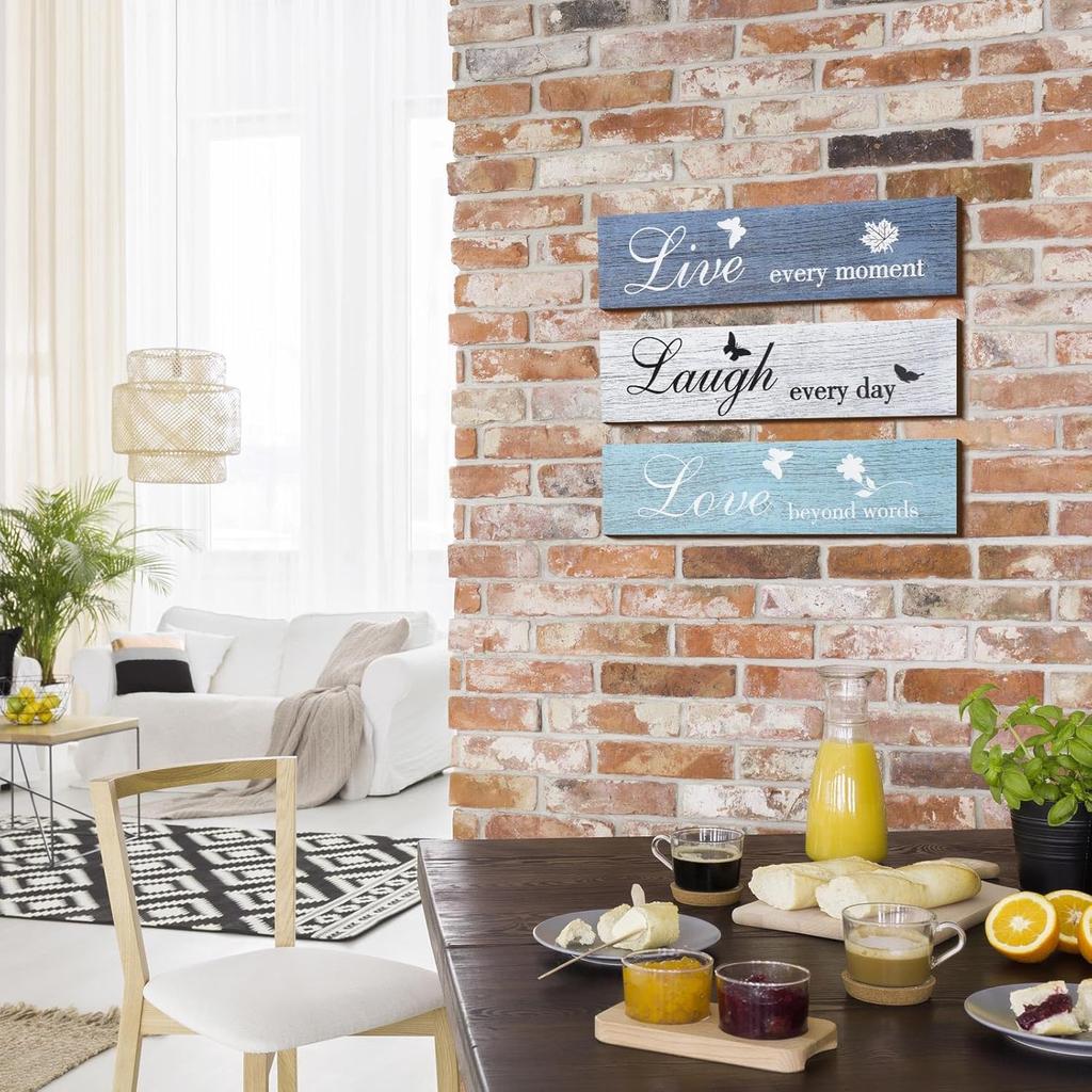 3 Pieces Rustic Wood Sign Wall Decor Live Love Blessed Family and Love Decoration for Home Kitchen Living Room No Frame