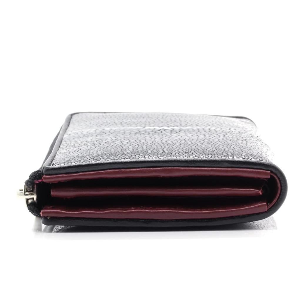 [Revetta] Stingray Leather Long Wallet, Wine Red Interior, YKK Zipper, Galusha (Stingray) Leather, Black, Men's & Women's, Genuine Leather [192stw-2]