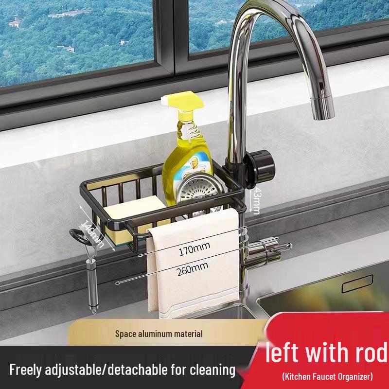 Space Aluminum Sink Organizer with Dishcloth Holder & Drain Tray