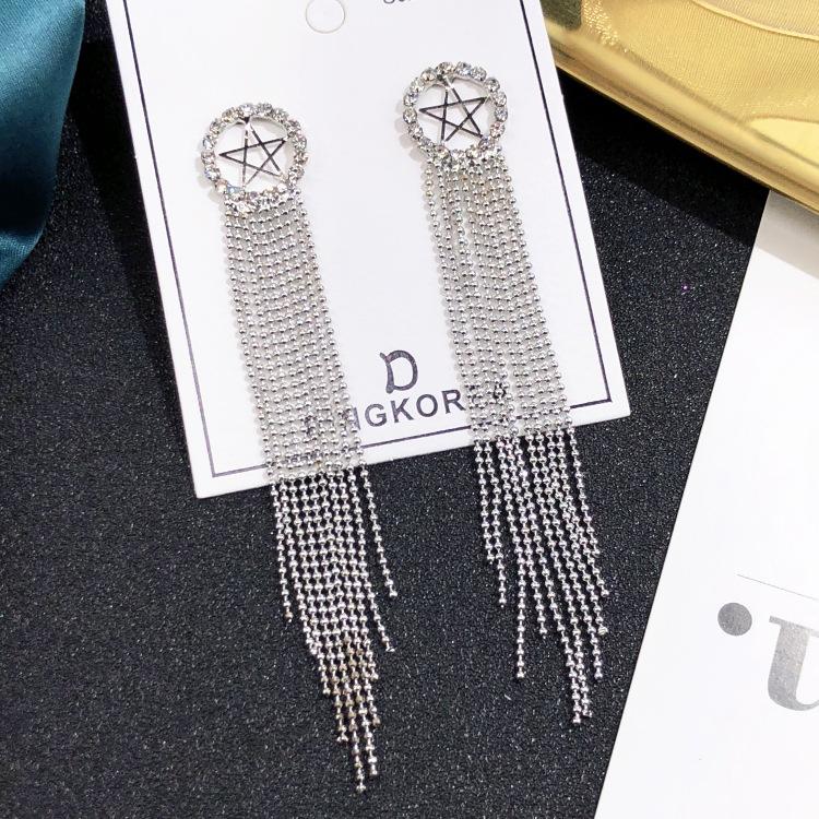 

Серьги-пусеты с длинной бахромой из сверкающих бриллиантов в стиле легкой роскоши, женственные серьги с холодным ветром, простые атмосферные серьги для вечеринки