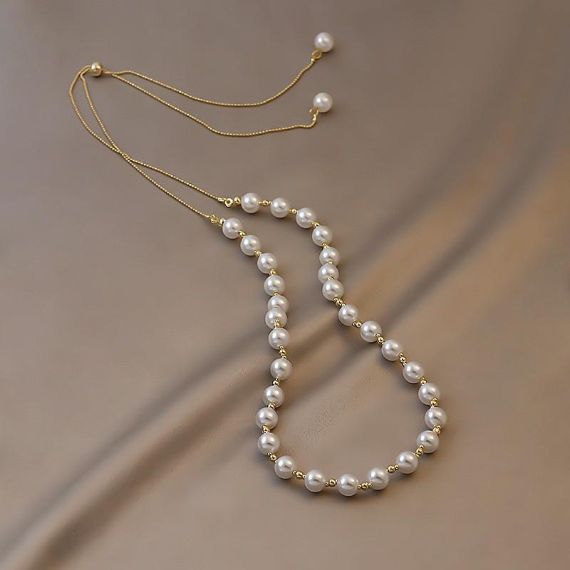 Korean celebrity style pearl neck chain pull-up exquisite necklace 2025 new female design choker